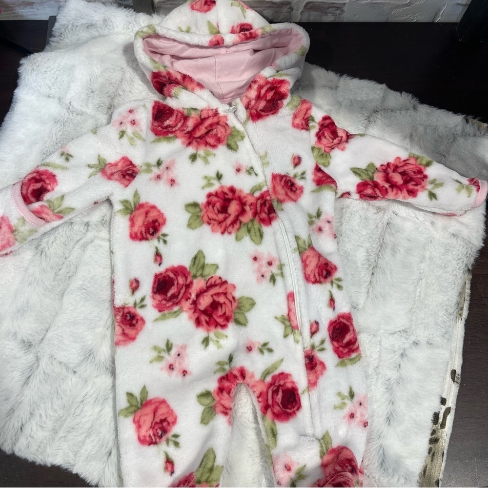 Laura Ashley Floral Hooded Baby bunting - Pink and Green floral 0/3m